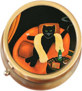 Cat Lounging Martini Glass Brass Pill Box