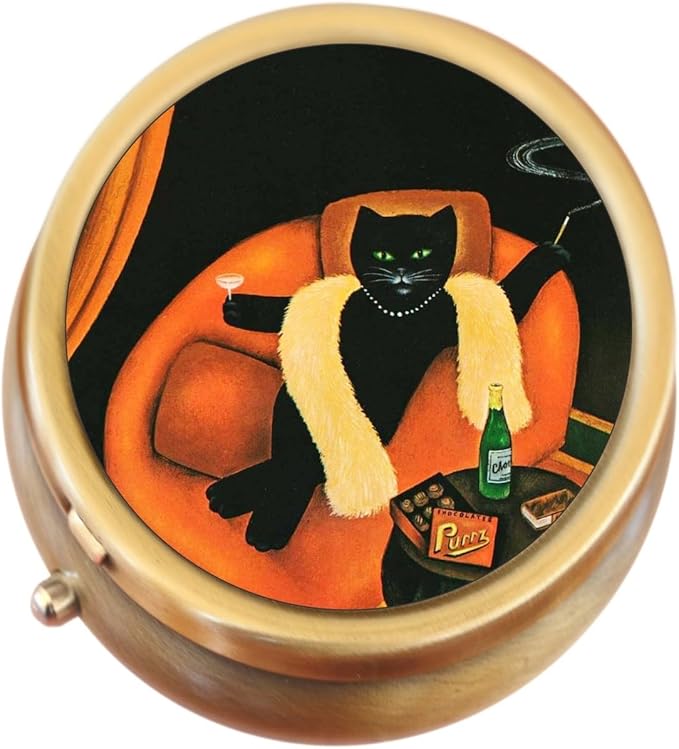 Cat Lounging Martini Glass Brass Pill Box