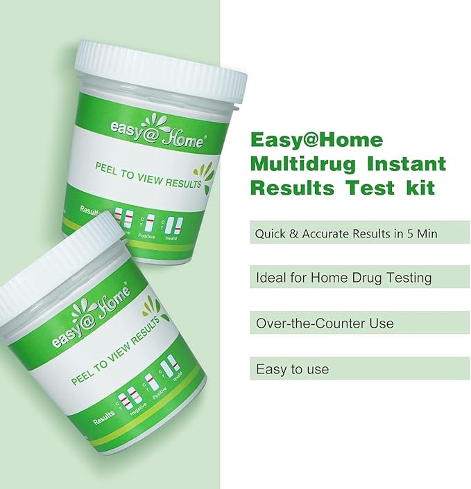Easy@Home Drug Test Cup for AMP, COC, MET, OPI, THC, 2 Pack Multidrug Urine Screening, Result in 5 Min, with Specimen Validity Strip #ECDOA-254