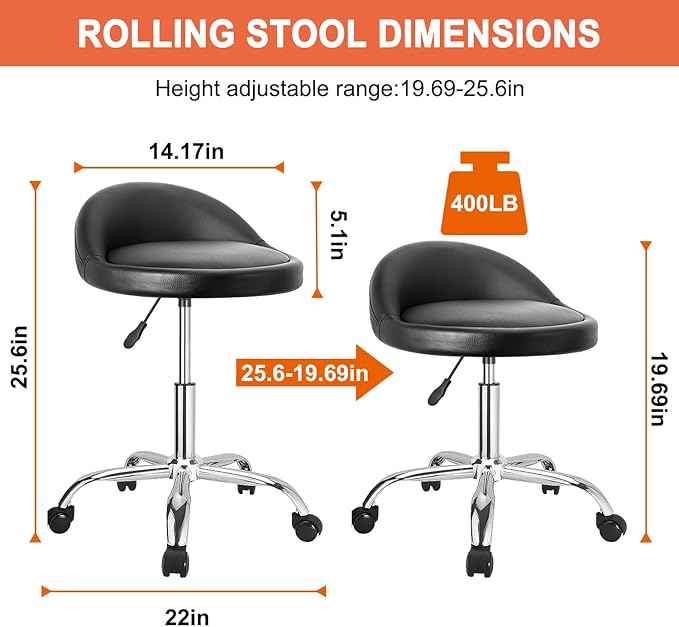 JOSTZHXIN Rolling Stool with Back,Home Office Swivel Chair Height Adjustable, Salon SPA Work Chair Shop Stool