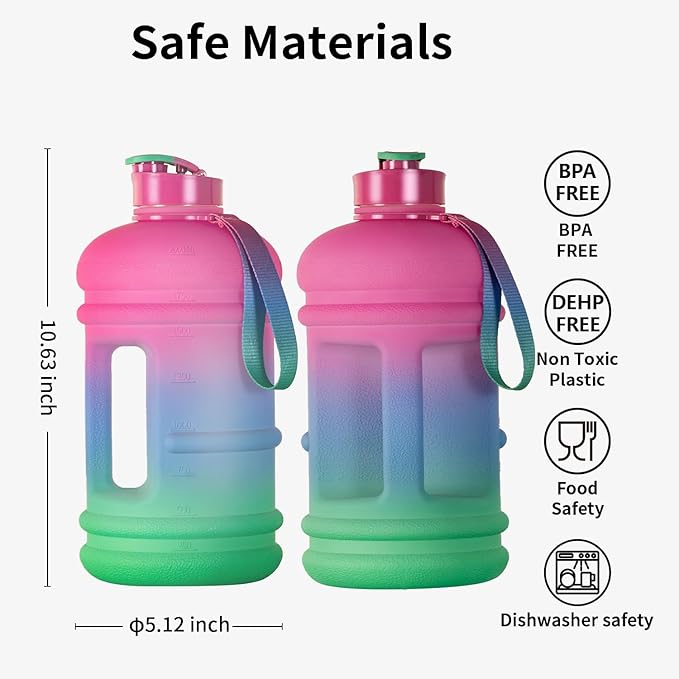 TOOFEEL 2 Liter Water Bottles - Half Gallon Water Bottle BPA Free - Ideal for Gym, Big Water Bottle，Reusable Sports Bottle with Measurements Marked Drink Container- Purple Blue Green Gradient