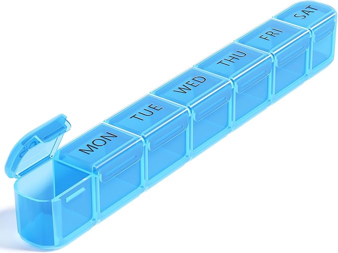 Daviky Weekly Pill Organizer, Large 7 Day Pill Box, Travel Pill Case, Daily Pill Dispenser for Vitamins, Medicines, Supplements, and Fish Oil(Blue)