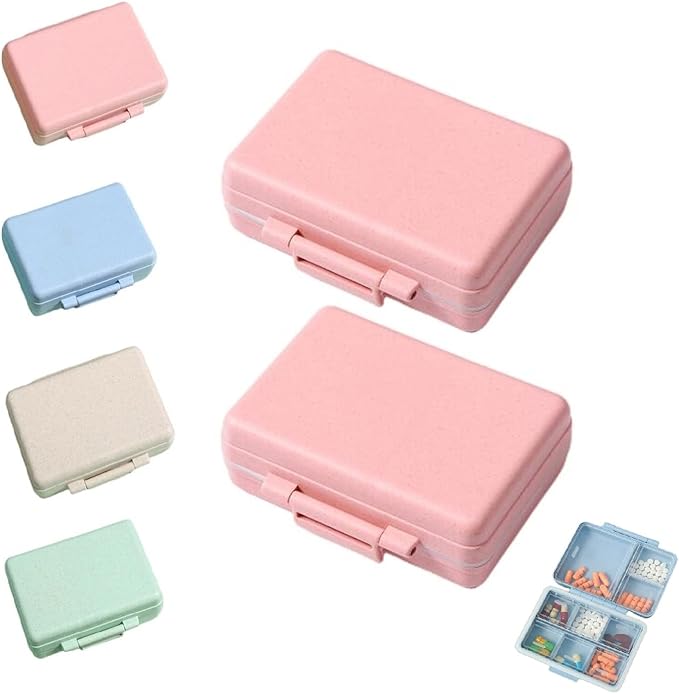 2023 New Daily Pill Organizer, 9 Compartments Portable Sealed Pill Box, Travel Pill Organizer, Waterproof Design Pill Box for Wallet Pocket to Hold Vitamins, Cod Liver Oil & Medications (B-2PC-Pink)