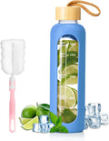 18 OZ Glass Water Bottles, Water Bottle with Time Marker, Leakproof Glass Water Bottles with Silicone Sleeves, Suitable for Offices and Gyms. (blue)