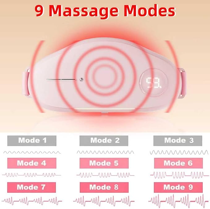 Portable Heating Pads for Period Cramps Simulator, Cordless Menstrual Heating Pad with 9 Heat Levels and 9 Massager Modes for Back Pain, Fast Heating Belt for Waist Relief,Gifts for Women Girls, Pink