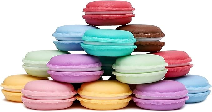 Juvale Macaron Pill Case - Macaron Jewelry Holder & Pill Box - Durable Mini Plastic Containers with Lids - 8 Colors, 1.7 in - Pack of 16
