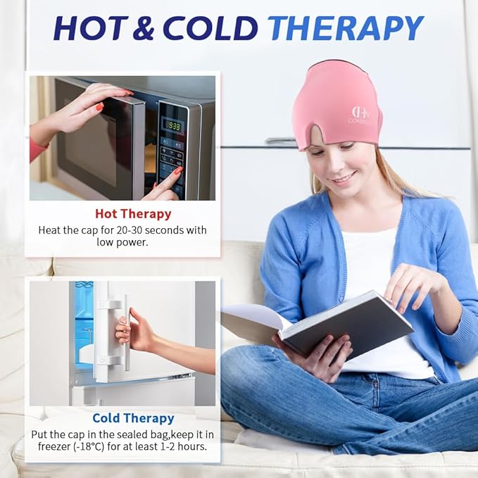Bundle of Migraine Relief Cap, Soothing Headache Ice Face Mask Products, Hot and Cold Therapy, Migraine Headache Relief Cap for Migraine, Sinus, Puffy Eyes, Tension, Stress and Hangover
