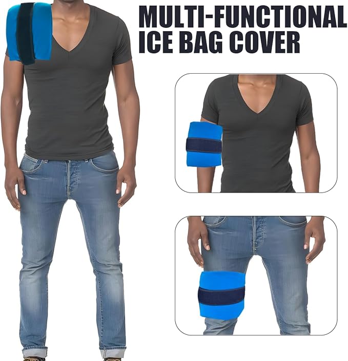 2PCS 5"x17" Ice Pack Sleeve - Reusable and Multi-use Ice Pack Bag for Cold Compress for Inflammation, Pain Relief of Shoulder, Thighs, Back with Adjustable Strap