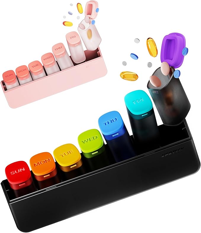 2 Packs Kertssy Weekly Pill Organizer 1 Time a Day - Black & Pink