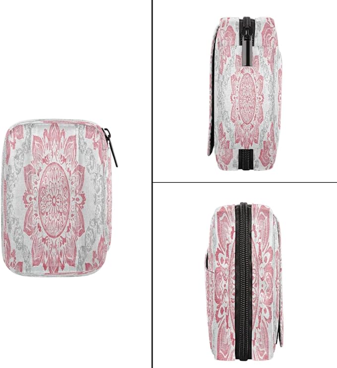 Pink Mandala Art Pill Case Travel Pill Organizer Weekly 7 Day Portable with Zipper Medicine Box Pill Case for Vitamins, Birth Control,Fish Oils,Medication, Supplements