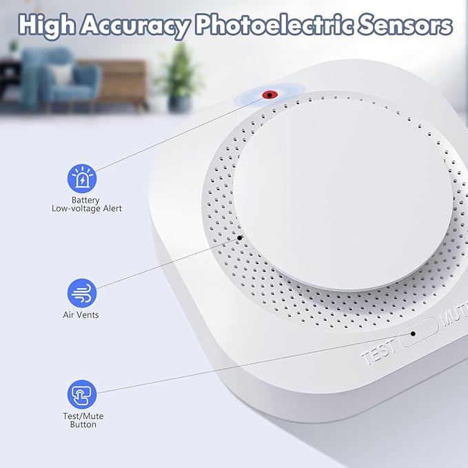 Smoke Detector, Battery Operated Smoke Alarm with Photoelectric Technology, Fire Alarms Smoke Detectors with LED Indicator and Test Button(6 Pack)