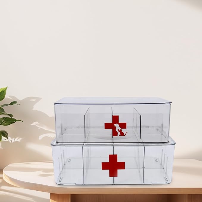 First Aid Box Clear Medicine Organizer Storage Box with Lids, Plastic Medicine Organizer for Bathroom or Kitchen, Medicine Cabinet Organizer with Lid, Portable Medical Box for Home,Office