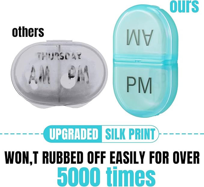 6 Pack Pill Organizer Pocket Small Case Holder Am Pm Pill Case Portable Two Compartment Round Travel 2 Times a Day for Vitamin Medication Supplement(Green)