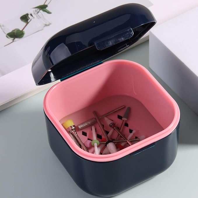 1Pc Plastic Nail Tool Sterilizer Box Nail Drill Bits Cleaning Box Polishing Tools Soaking Tray Manicure Pedicure Storage Container Case - Black