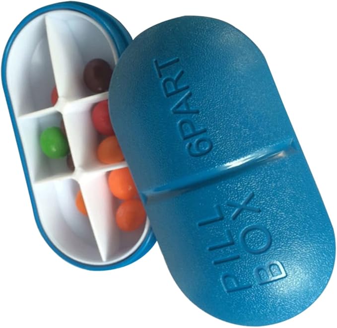 Healifty Oval Medicine Holder 6 Sections for Individual Compact Easy to Carry Dark Blue
