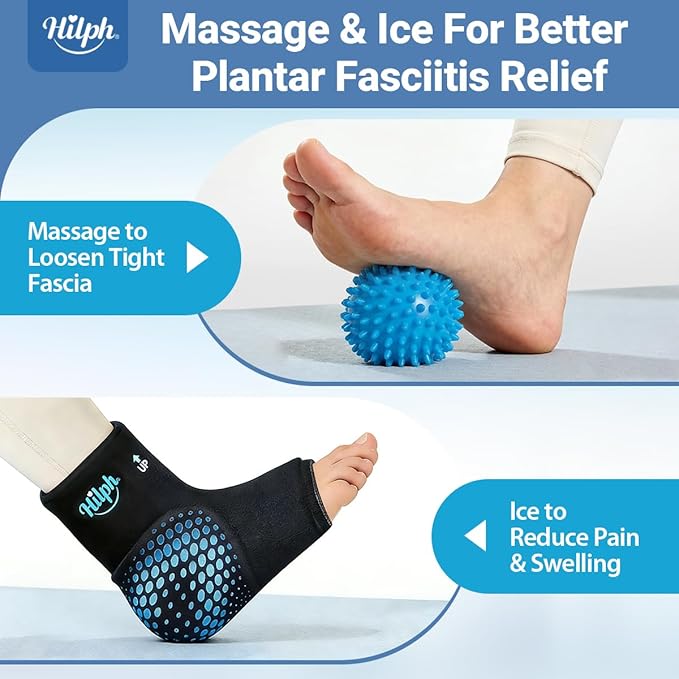 Hilph Ankle Ice Pack Wrap with Massage Ball for Plantar Fasciitis Relief, FSA Eligible, Thickened Gel Ice Sleeve Cold Pack for Foot Ankle Heel Pain Relief, Achilles Tendonitis Relief, Swelling