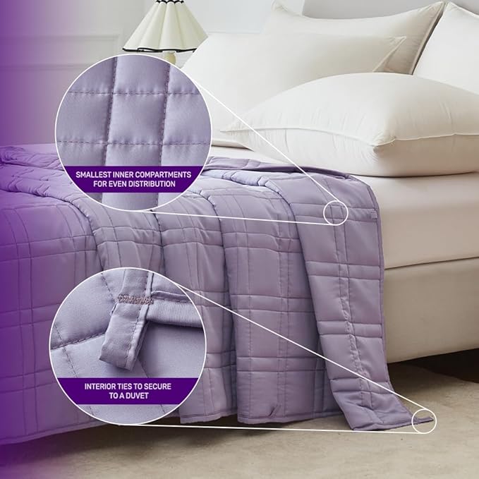 Weighted Blanket for Adults (15 lbs, 48”x72”,Purple) Twin Size. 100% 300TC Viscose, Derived from Bamboo-Premium 7 Layer Cooling Weighted Blankets. Breathable Blanket with travel bag & Machine Washable