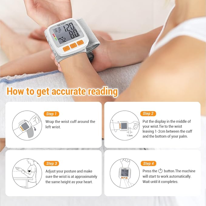SCIAN Wrist Blood Pressure Cuff, Blood Pressure Wrist Cuff with Adjustable Wrist Cuff & Large LCD Display 2 Users 180 Memory for Doctor & Home Use