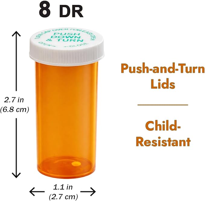 8 Dram Pill Bottle Push Down and Turn Vials Medicine Bottle for Pharmacy 410 Pcs Empty Pill Bottles, Mini Pill Organizer Containers Child-Resistant Small Travel Pill Dispenser for Bulk Use