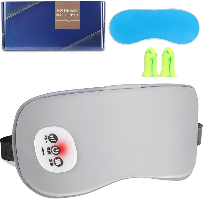 Heated Eye Mask Cordless Warm Compress for Dry Eyes, Eye Massager Sleep Eye Mask with Heat -3 Temperature, Auto-Off Timer, Cooling Gel Relief, Relaxing No Pressure Eye Cover for Men Women Gift (Grey)