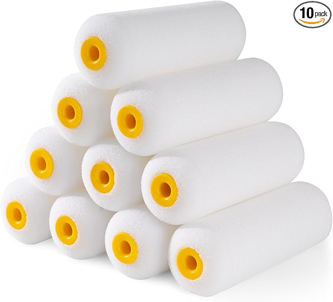 Mister Rui Foam Paint Rollers, 10 Pack 4 Inch Paint Rollers, Mini Paint Roller, High Absorption Foam Paint Roller 4 Inch, Small Foam Paint Rollers, 4 Inch Foam Rollers for House Painting