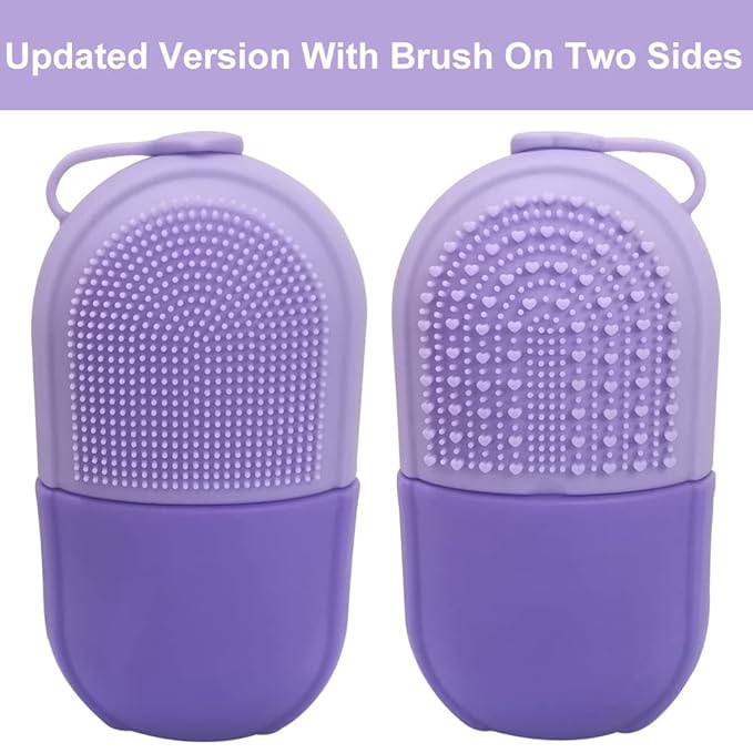 Reusable Cube Silicone Mold Ice Roller With Brush For Face Cold Therapy Facial Massage Roller (Purple)