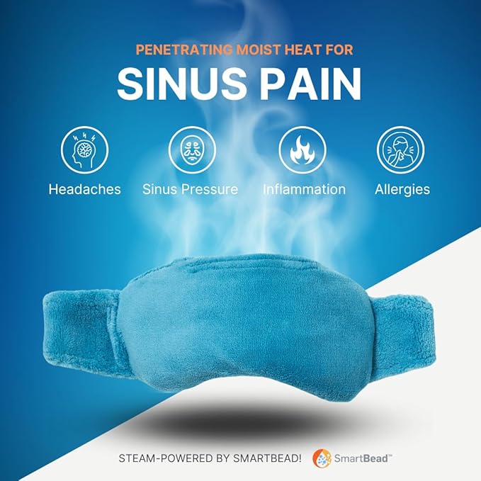 Sinus Relief Mask - Moist Heat for Allergy Pressure - Cold or Warm - Microwavable Ice Pack for Migraine Headache Pain, Self Care Spa Gifts, Relaxation, Weighted Sleep Mask, Eye Pillow, Men or Women