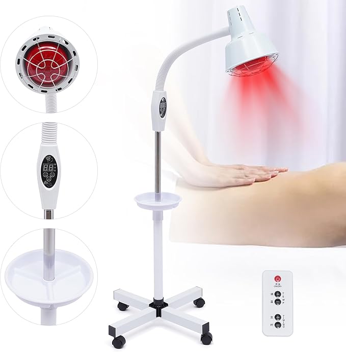 Infrared Light, 275w Near Red Infrared Heat Lamp for Relieve Pain and Muscle Aches, with Flexible Arm and Remove Control Standing Lamp, Height Adjustable, Timing Function