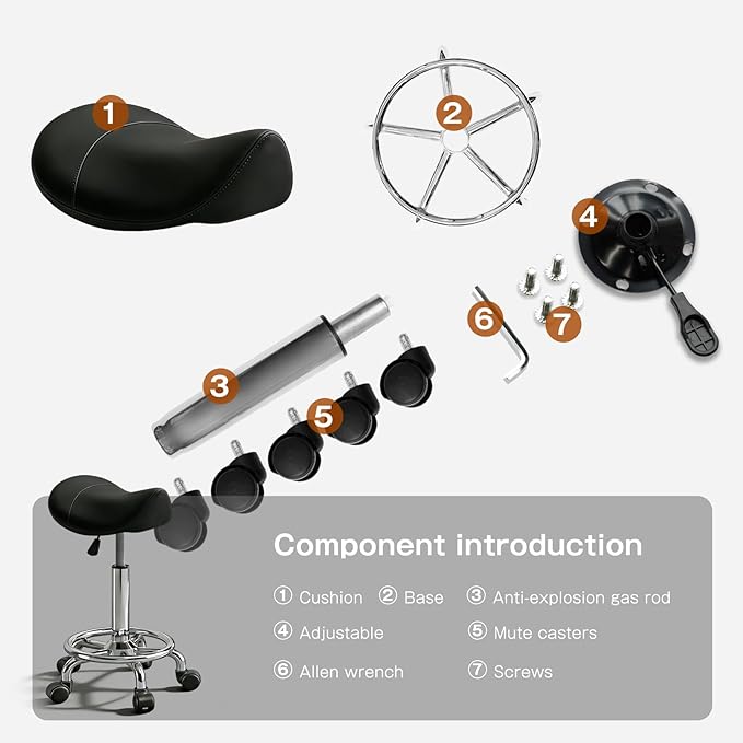 Saddle Stool with Ring Pedal, Adjustable Hydraulic Rolling Chair with Wheels for Medical, Massage, Salon, Spa, Kitchen, and Drafting Use