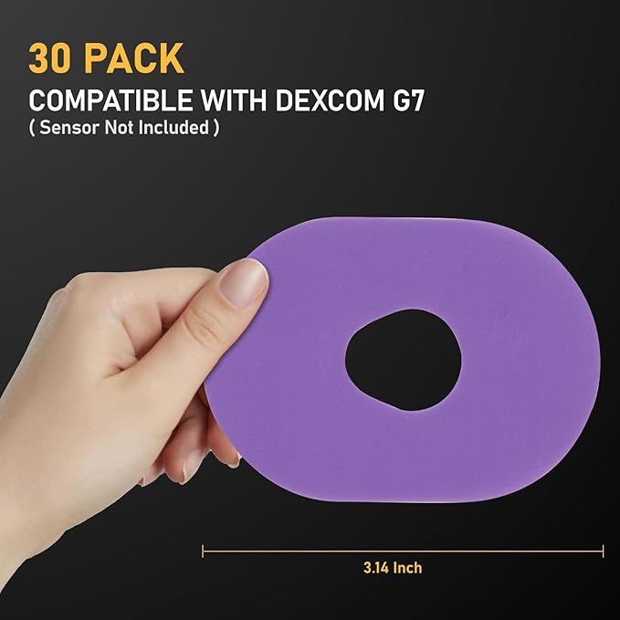 30Pcs Dexcom G7 Over Patches, Super Waterproof PU Material Pre-Cut CGM Sensor Patch, Hypoallergenic Breathable Adhesive Patch, 10+ Days Long Stay, Sensor is Not Included (Rainbow)