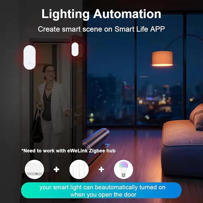 Haozee Door and Window Sensor, Requires Zigbee Hub, Zigbee Connection, Wireless Detector for Alarm Systems and Smart Homes, Compatible with Home Assistant,SmartThings