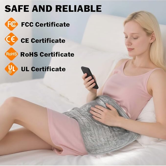 Heating Pad for Back Pain Relief and Period Cramps,Portable Heating Pad for Shoulders and Neck,with 10 Temperature Controllers and 3 Timer Settings,Dry/Moist Heat Therapy,12x24 Inch