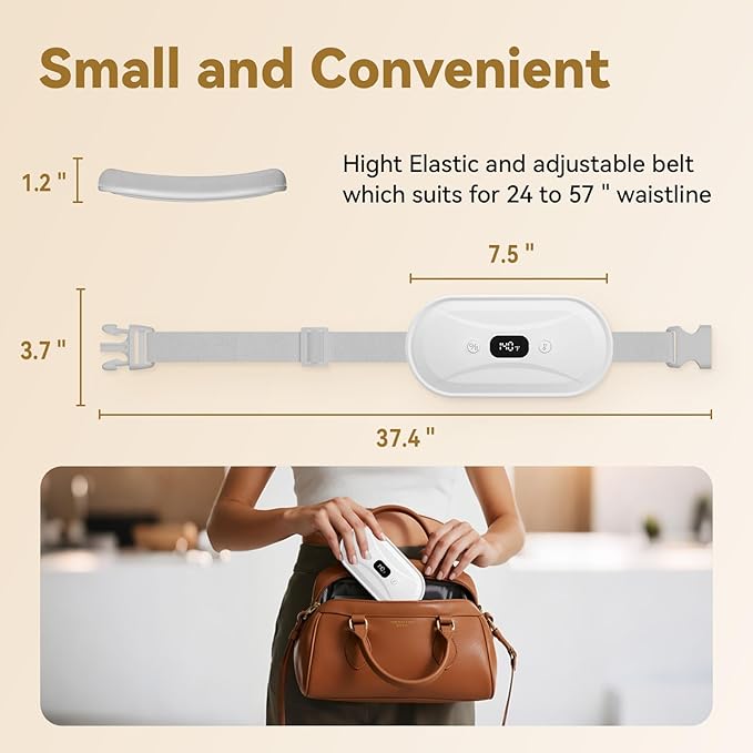 Portable Electric Heating Pad for Period Cramps, Menstrual Heating Pads with 7 Heat Levels and 7 Vibrating Modes for Women Stomach Pain Relief - White