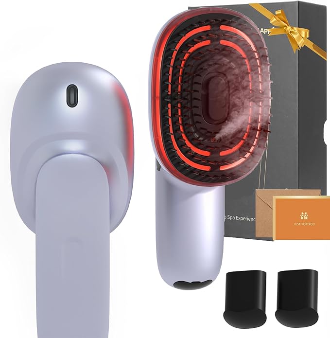 Electric Scalp Massage Brush with Red Light, Vibrating Hair Growth Massager, Portable Deep Brush Head Tool with Essential Oil Spray Function,Give Gifts to Parents and Family Members (Silvery)