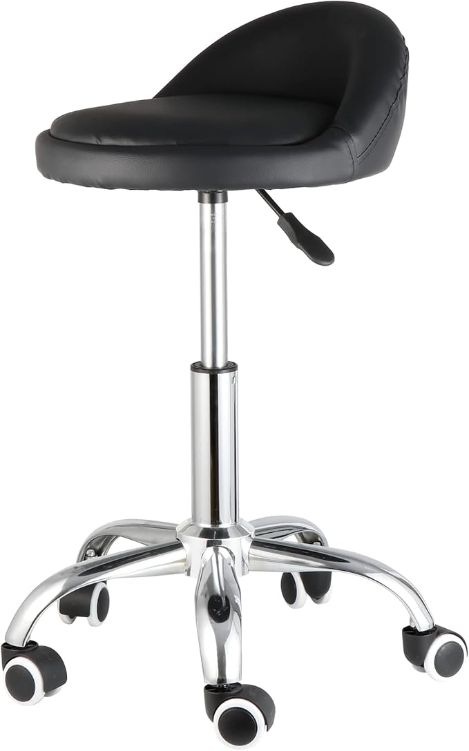 HomGarden Saddle Stool Rolling Chair for Medical Massage Salon Kitchen Spa Drafting Office Kitchen Drafting Chair Stool w/Backrest Cushion & Wheels Black