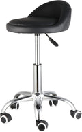HomGarden Saddle Stool Rolling Chair for Medical Massage Salon Kitchen Spa Drafting Office Kitchen Drafting Chair Stool w/Backrest Cushion & Wheels Black