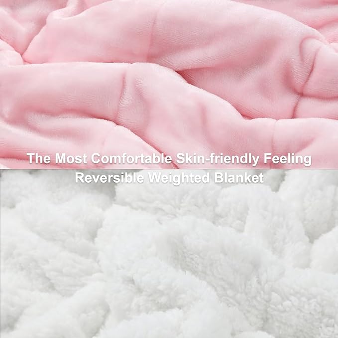 Alomidds Weighted Blanket Twin Size 20lbs 48x72 inches, Sherpa Weighted Blankets for Adults,Fluffy Warm Sherpa & Cozy Soft Flannel Snuggle Thick Heavy Blanket Great for Calming and Relaxing, Pink