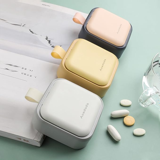 Small Pill Case, Cute Pill Box - Acedada Travel Daily Pill Organizer, Portable Pretty Pill Container for Purse Pocket, Compact Medicine Holder for Vitamins, Fish Oils, Supplements, Pink