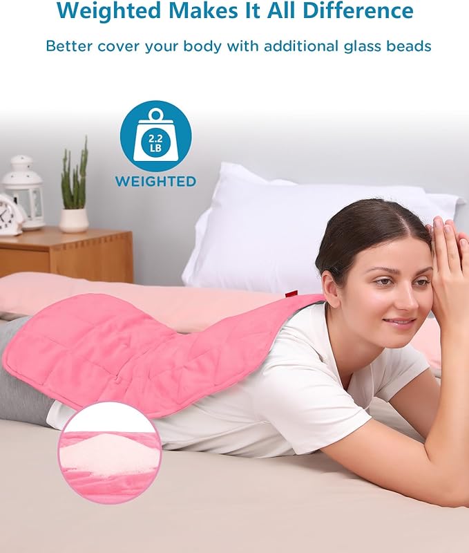 Comfytemp Weighted Heating Pad for Back & Period, FSA Eligible Electric Heat Pad, Birthday Gifts for Women Men Mom Dad & Mother Day Gift, 2.2 lb HSA Neck Shoulder Heated Pad, 2H Auto-Off, 12x24, Pink