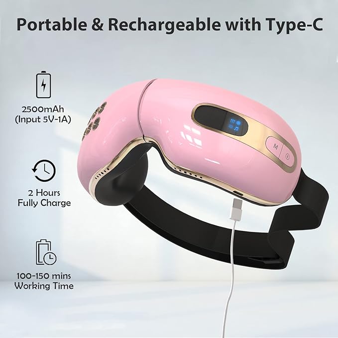 Eye Massager with Heat and Cooling Bluetooth & Compression for Migraines, Dark Circles Relax Dry Eyes, Improve Sleep Gift for Men Women