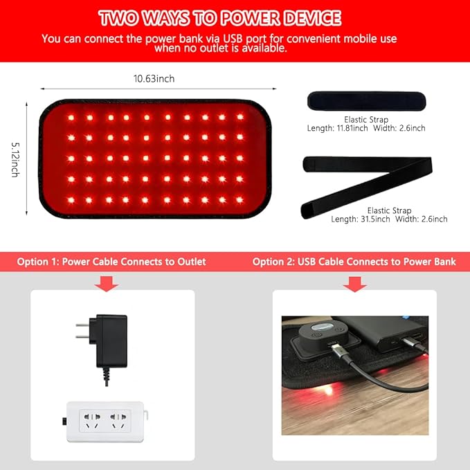 Red Light Therapy Belt for Body, Portable 660nm & 850nm Near Infrared & Red Light Therapy Device Features 4 Timer Modes for Back Waist Calves Arms for Women and Men（Black Lite）