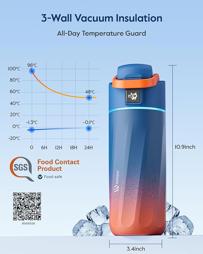 BOOST Smart Water Bottle with Reminder & Tracker, 16oz Kids Water Bottle for School, DIY Refrigerator Magnets, BPA-Free Vacuum Insulated Stainless Steel, Ideal for Mother's Day Gifts
