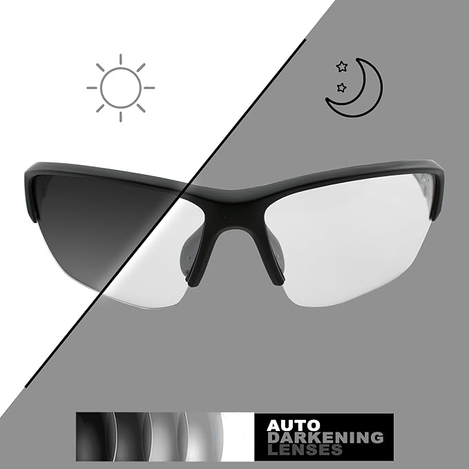 Global Vision Hercules 7 Safety Sunglasses Photochromic Auto-Darkening Clear to Smoke Lens ANSI Z87.1