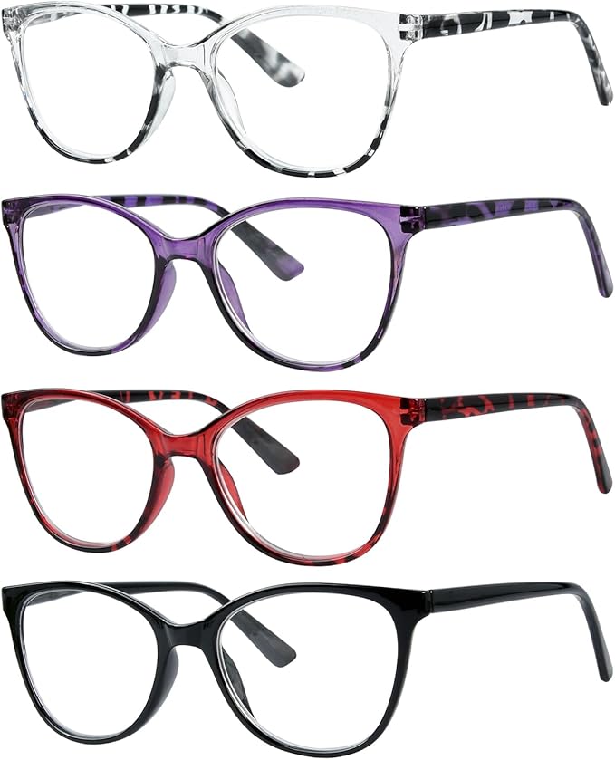 Eyekepper 4 Pack Oversized Reading Glasses - Cat Eye Design Readers for Women Reading +4.00