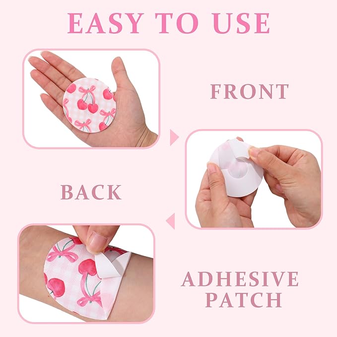 JarThenaAMCS 40 Pcs Pink Adhesive Patch NO Glue in The Center Sensor Cover Pre-Cut Bow Cherry Elastic Fabric for Continuous Glucose Monitor Fits Freestyle Libre 2 & 3