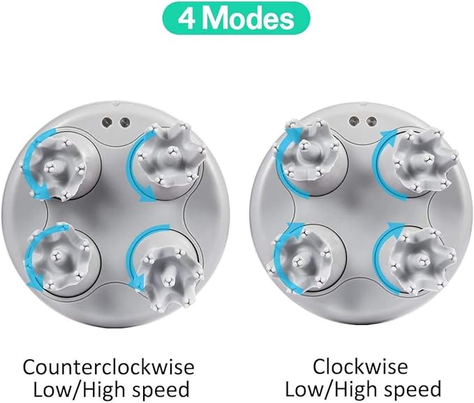 LATME Scalp Massager with 4 Replacement Massage Heads Portable Head Scratcher with Tissue Kneading Nodes Gifts Idea Stress Release Massager for Muscles Shoulder Calf