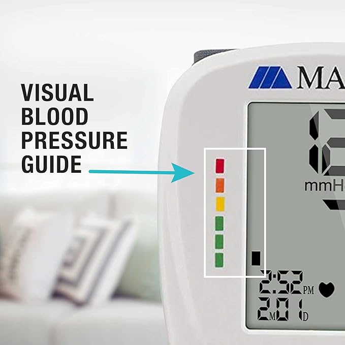 Mabis Digital Premium Wrist Blood Pressure Monitor with Automatic Wrist Cuff that Displays Blood Pressure, Pulse Rate and Irregular Heartbeat, Stores up to 120 Readings