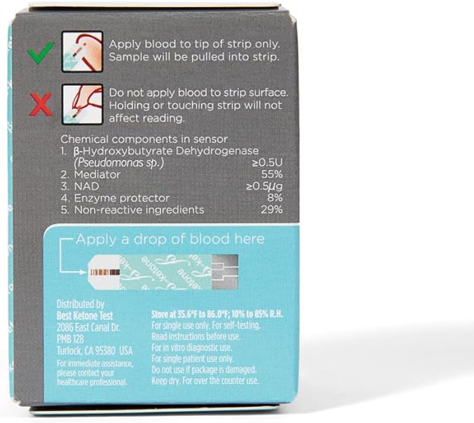 BKT TD-4279 Blood Ketone Test Strips 50ct - NOT for Keto-Mojo GK+ - Only for BKT Meter and Original Keto-Mojo Bluetooth TD-4279