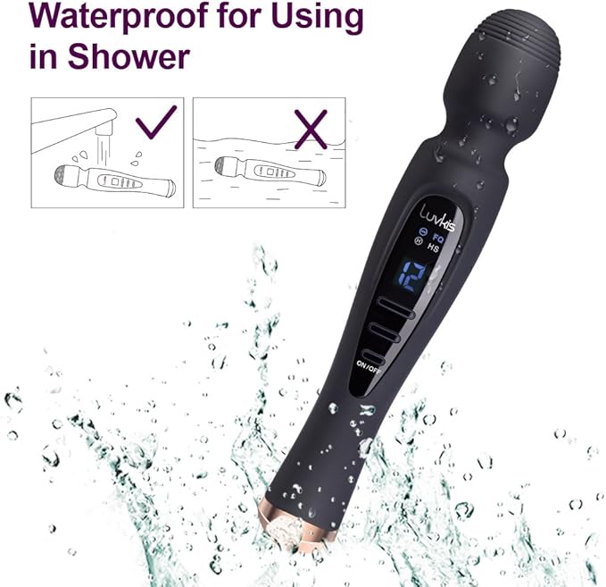 Cordless Wand Massager with 12 Speed Vibration Modes, USB magnetic Charger, Whisper Quiet, Waterproof, Handheld, Cordless for Neck Shoulder Back Body Massage, Sports Recovery & Muscle Aches - Black