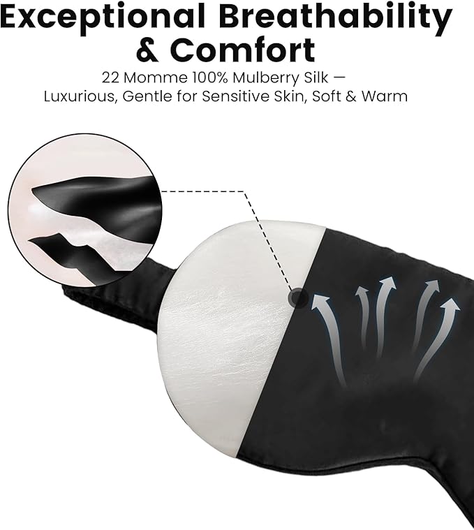 Formé & Found Formé & Found Luxury Silk Sleep Mask, 100% 6A Mulberry Silk Eye Mask for Sleeping, 22 Momme Weighted Sleep Mask for Men & Women, Eye Mask for Sleep, Blackout Sleeping Mask (Black)
